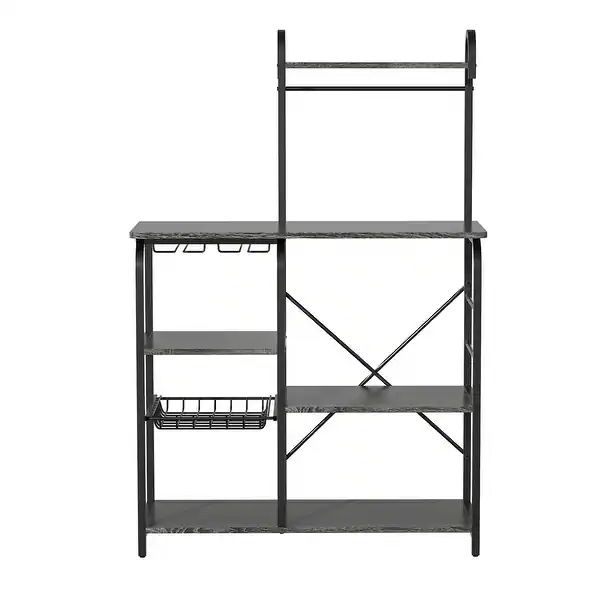 Black Steel Frame Kitchen Shelf with 6 S-shaped Hooks