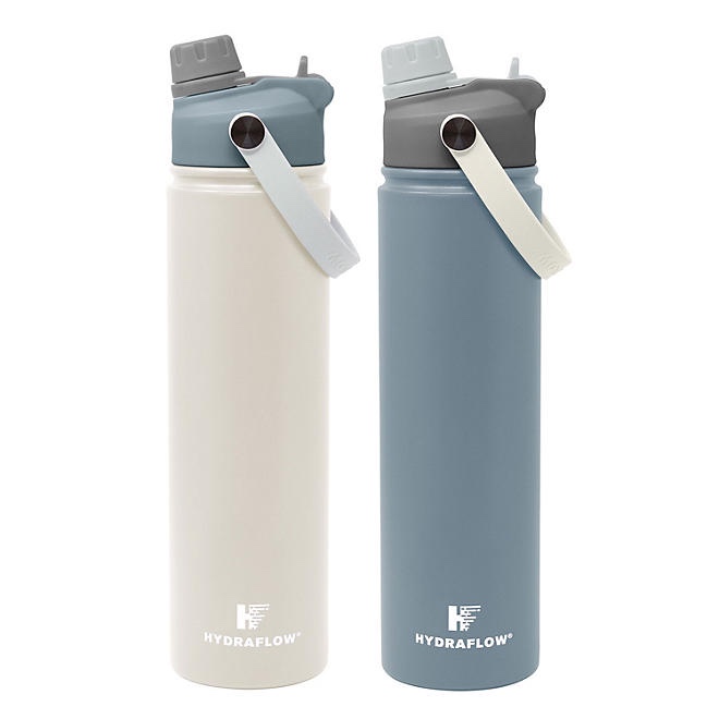Hydraflow 25-oz. Double Wall Stainless Steel Water Bottle with Dual Lid, 2 Pack