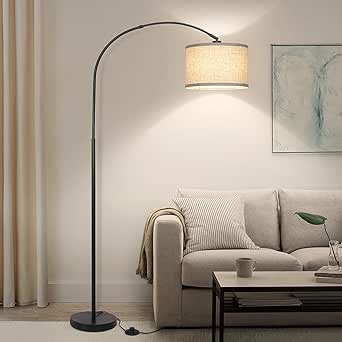 Arc Floor Lamps for Living Room, Modern Standing Lamp with Adjustable Hanging Drum Shade, 79'' Black Tall Pole Lamp with Weighted Base & Edison E26 Socket, Corner Light for Reading Bedroom Office