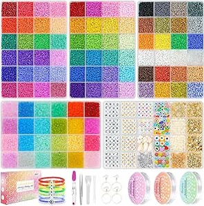 Paodey 30,000 Pcs 3mm 8/0 Glass Seed Beads Friendship Bracelet Making Kit, 96 Colors Small Beads with Letter Accessories Charms for Rings Necklaces Jewelry Making DIY Craft Gift (5Boxes)