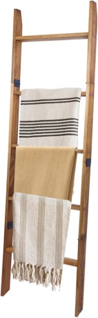 HYBDAMAI Blanket Ladder, 5-Tier Wooden Quilt Stand, Decorative Ladder Shelf, Farmhouse Ladder Blanket Holder, Wall Leaning Blanket Ladder Towel Storage Rack for Living Room, Walnut