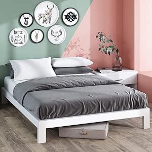 zinus arnav metal platform bed frame, wood slat support, no box spring needed, easy assembly, white, full
