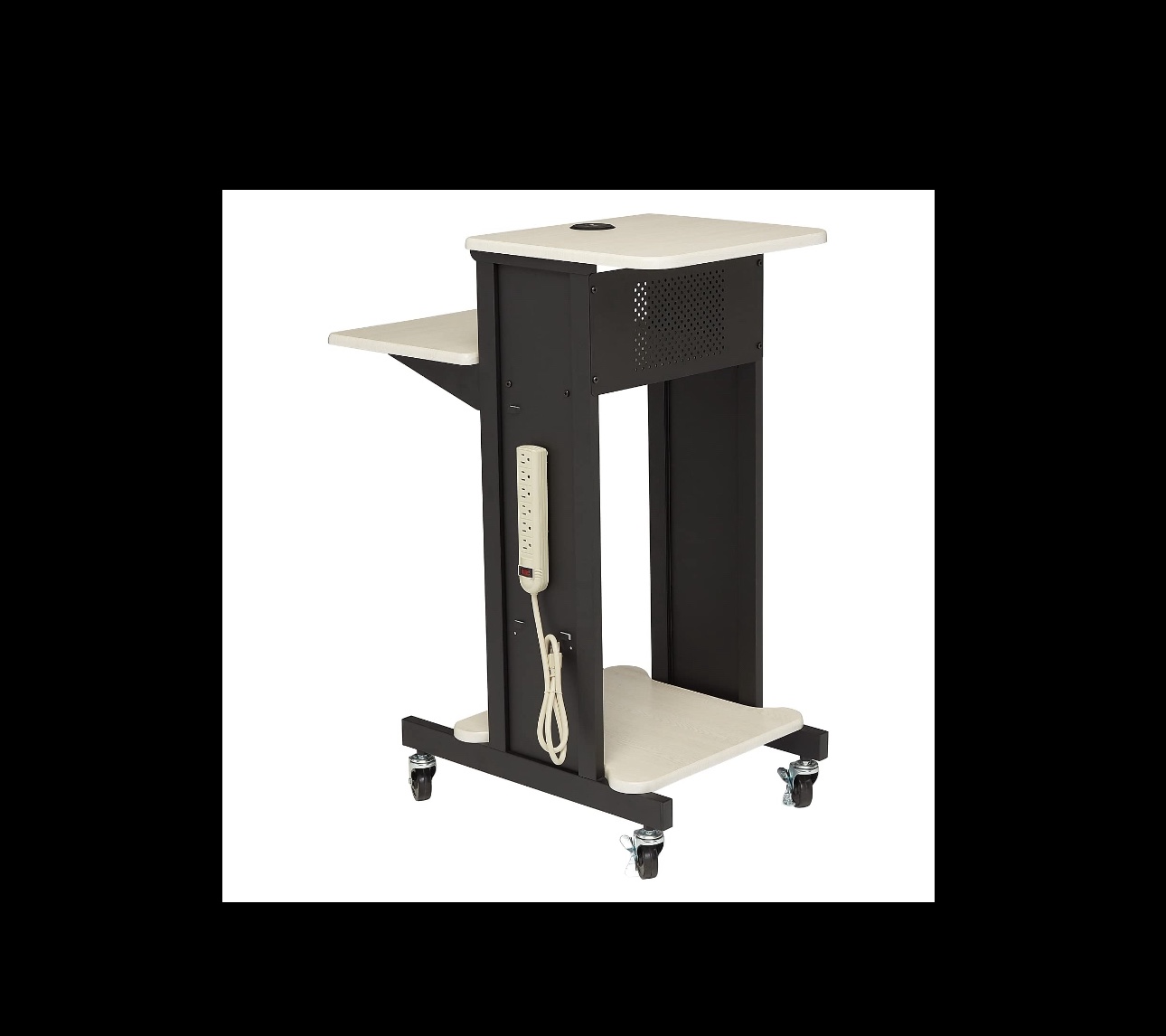 Oklahoma Sound PRC200 Steel Premium Presentation Cart, 18" Width x 40-1/2" Height x 30" Depth, Ivory Woodgrain/Black