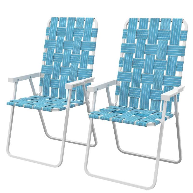 Outsunny Patio Folding Chairs, Classic Outdoor Camping Chairs, Portable Lawn Chairs w/ Armrests, Blue