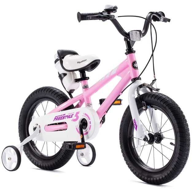 RoyalBaby Freestyle Outdoor Children's Bicycle Dual Handbrakes Sporty Kid Bike with Training Wheels and Adjustable Seat, 12 Inch, Pink