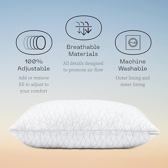 Coop Home Goods Original Adjustable Pillow, Queen Size Bed Pillows for Sleeping, Cross Cut Memory Foam Pillows - Medium Firm Back, Stomach and Side Sleeper Pillow, CertiPUR-US/GREENGUARD Gold