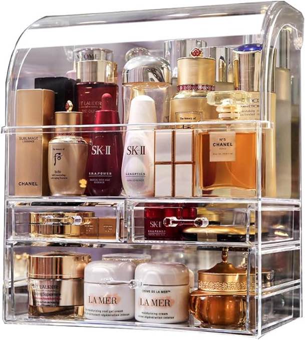 MOOCHI Professional Large Cosmetic Makeup Organizer Dust Water Proof Cosmetics Storage Display Case with Drawers