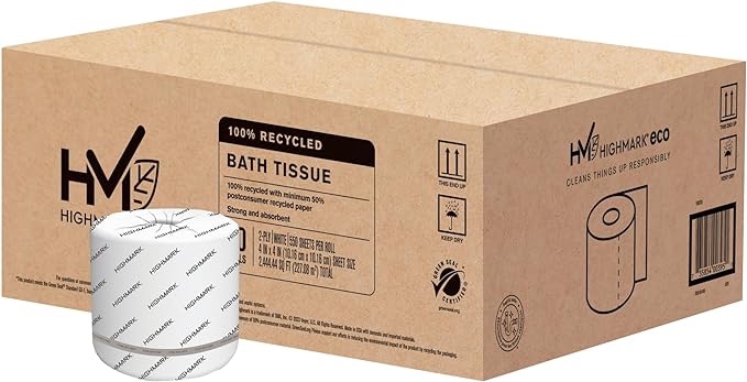 Highmark® 2-Ply Bathroom Tissue, 100% Recycled, White, 550 Sheets Per Roll, Case Of 40 Rolls