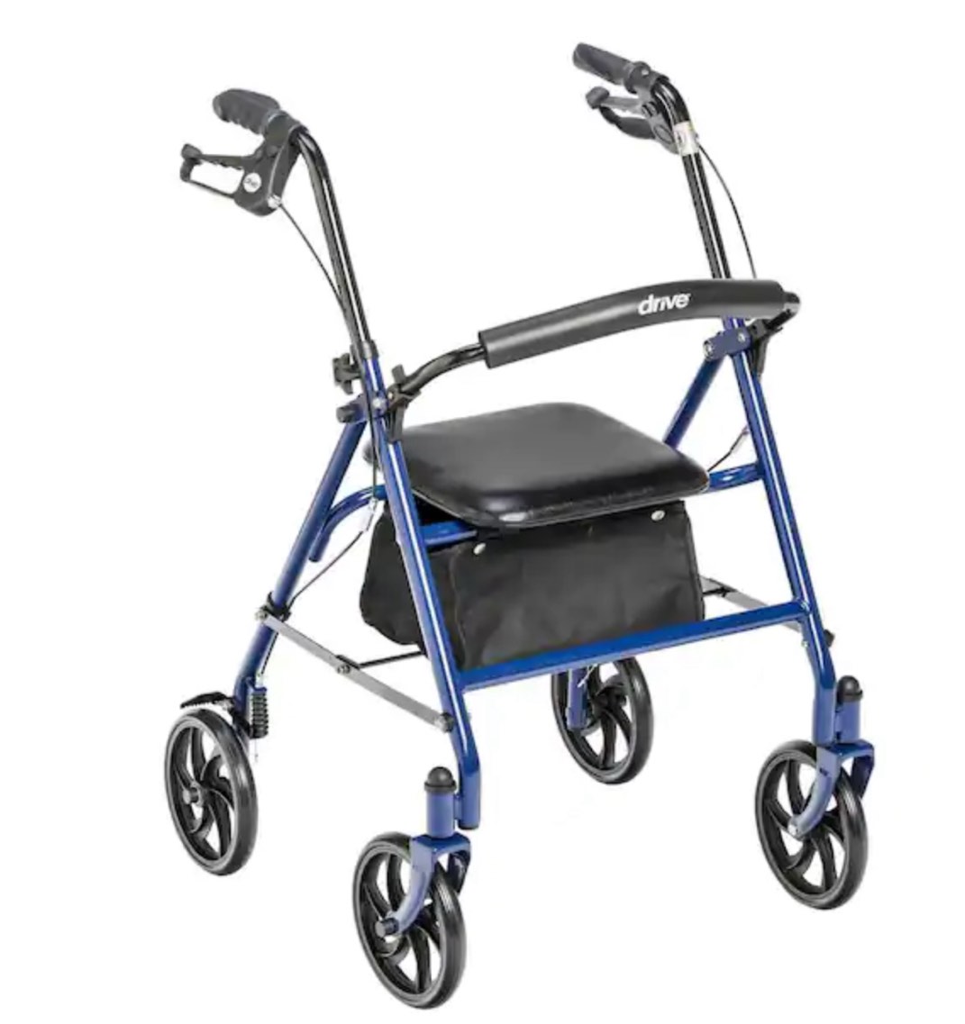 Drive Medical Four Wheel Rollator Rolling Walker with Fold Up Removable Back Support, Blue
