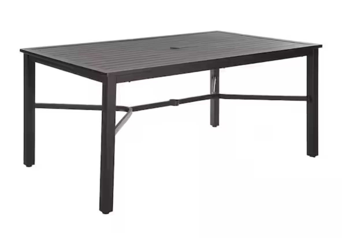 StyleWell Mix and Match Black Rectangle Metal Outdoor Patio Dining Table with Slat Top