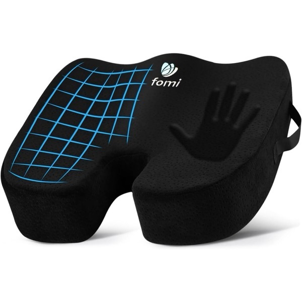 FOMI Extra Thick Firm Coccyx Orthopedic Memory Foam Seat Cushion | Black Large Cushion for Car or Truck Seat, Office Chair, Wheelchair | Back Pain Relief (Black)