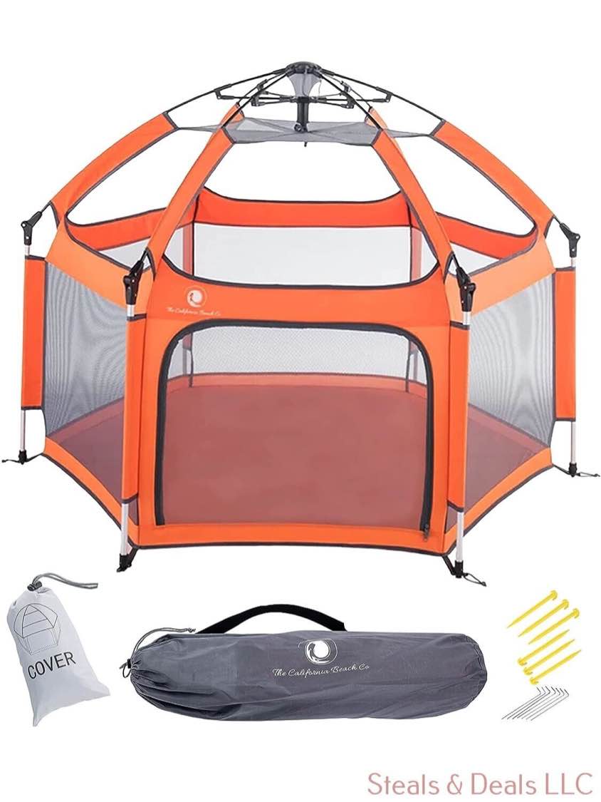 POP 'N GO Authentic Indoor Outdoor Baby Playpen Portable w/ Canopy & Travel Bag