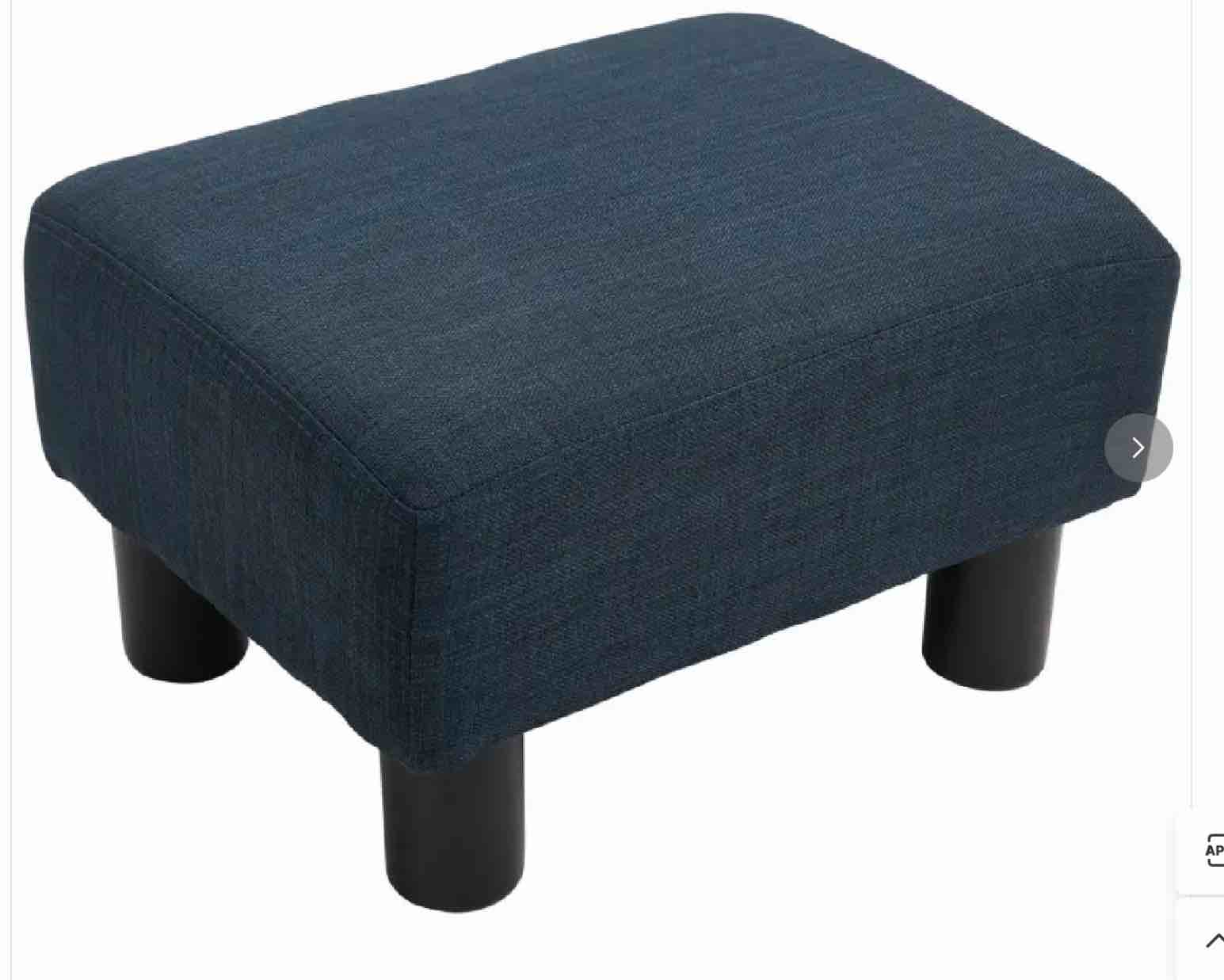 HOMCOM Ottoman Foot Rest, Small Foot Stool with Linen Fabric Upholstery and Plastic Legs, Cube Ottoman for Living Room, Blue