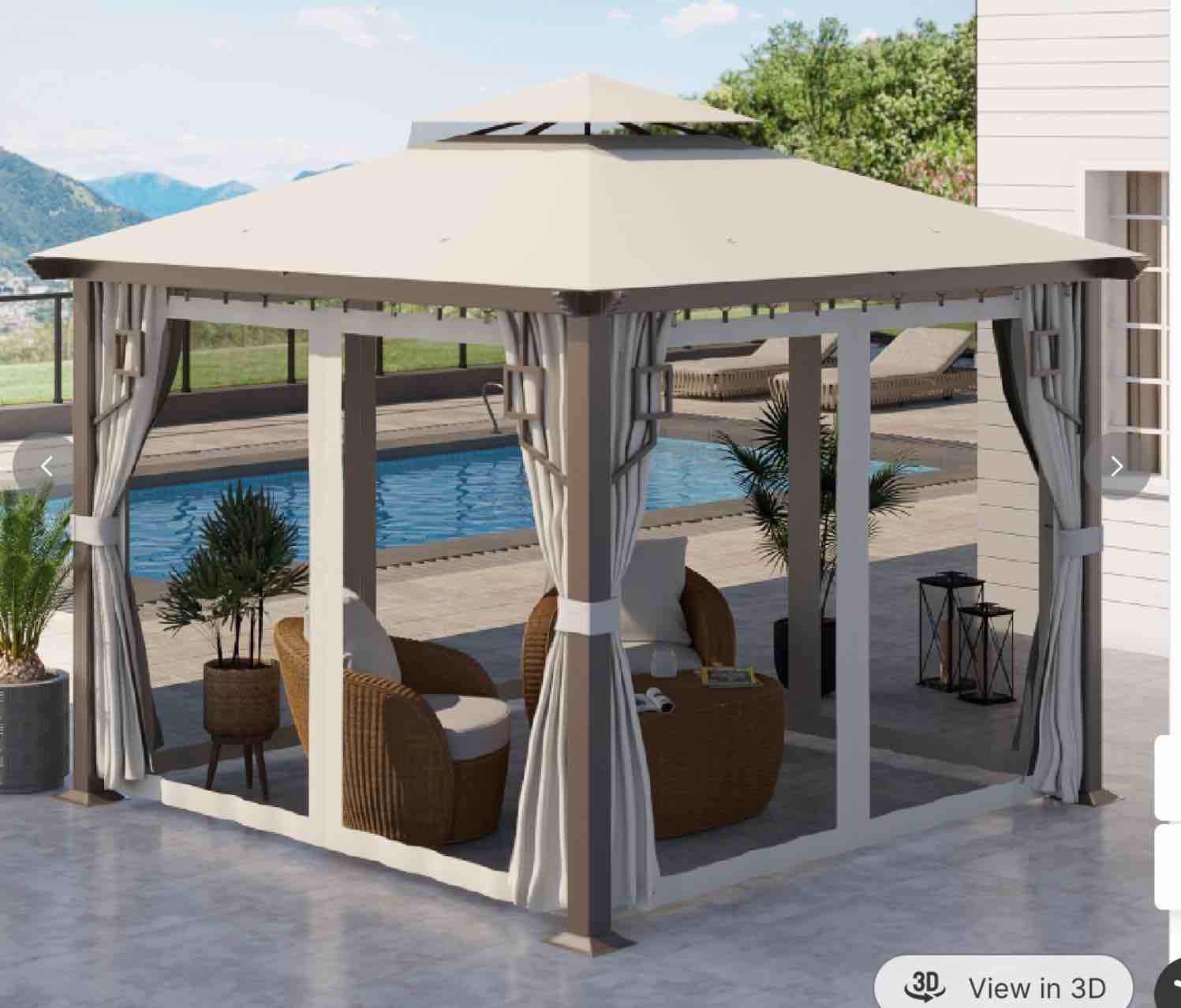 Outsunny 10' x 10' Patio Gazebo, Double Roof Outdoor Gazebo with Privacy Curtains, Mesh Netting, Aluminum Frame Outdoor Canopy Shelter, Cream White (Incomplete)