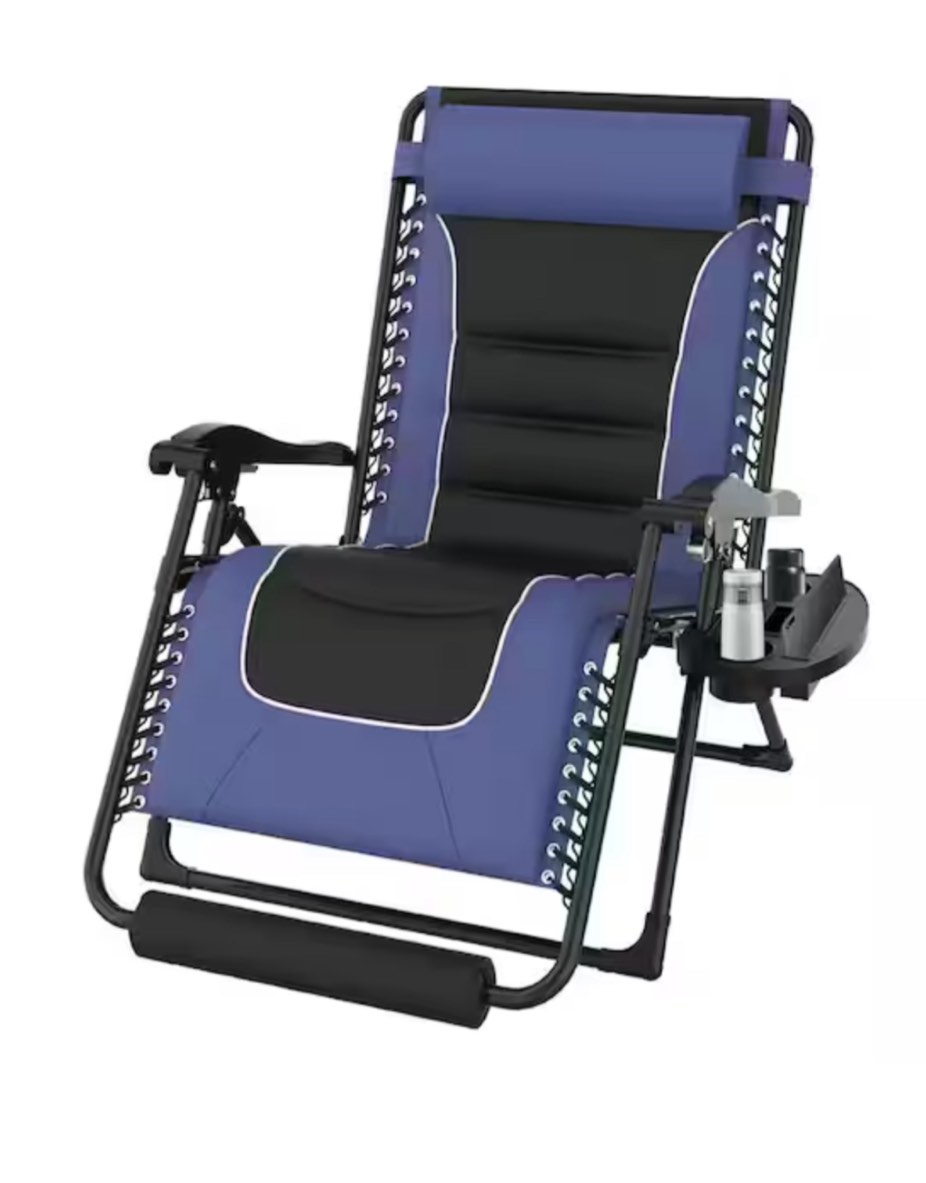 SEEUTEK Cially 29 in. Metal Outdoor Patio Oversized Zero Gravity Chaise Lounge Reclining Camping with  blue Cushion