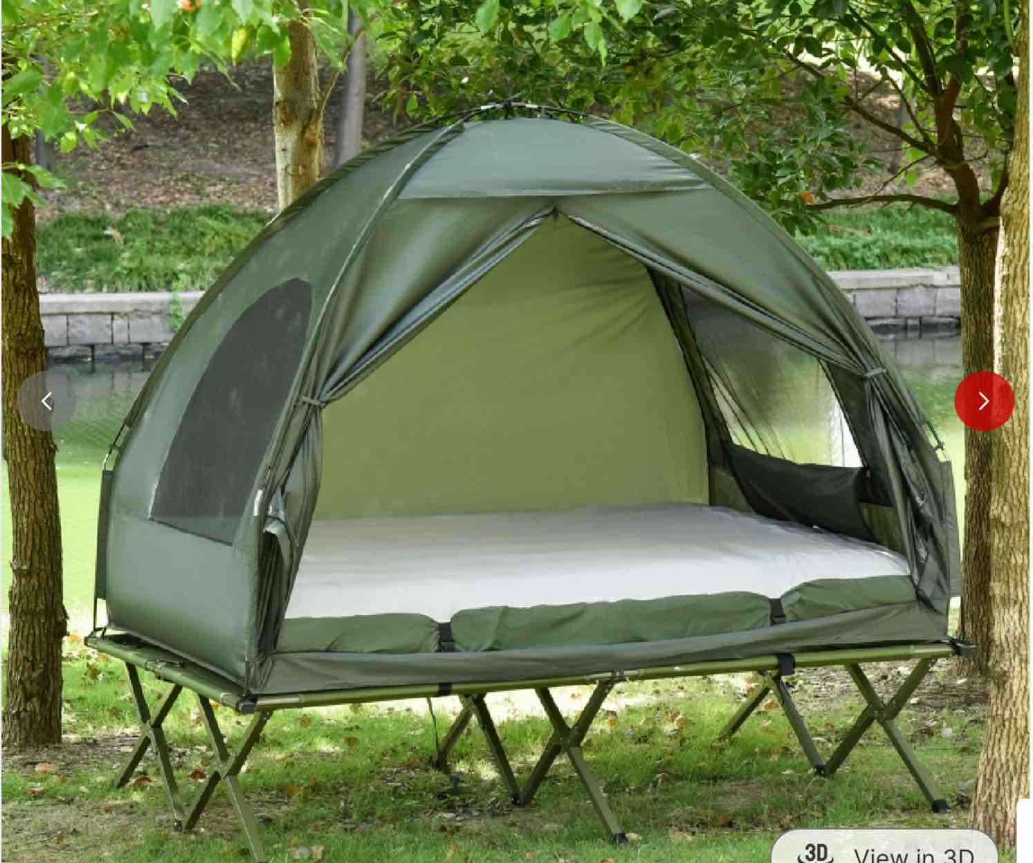 Outsunny 2 Person Foldable Camping Cot with Tent, Bedspread and Thick Air Mattress, 4-In-1 Elevated Camping Bed Tent for Outdoor Hiking, Picnic, Travel
