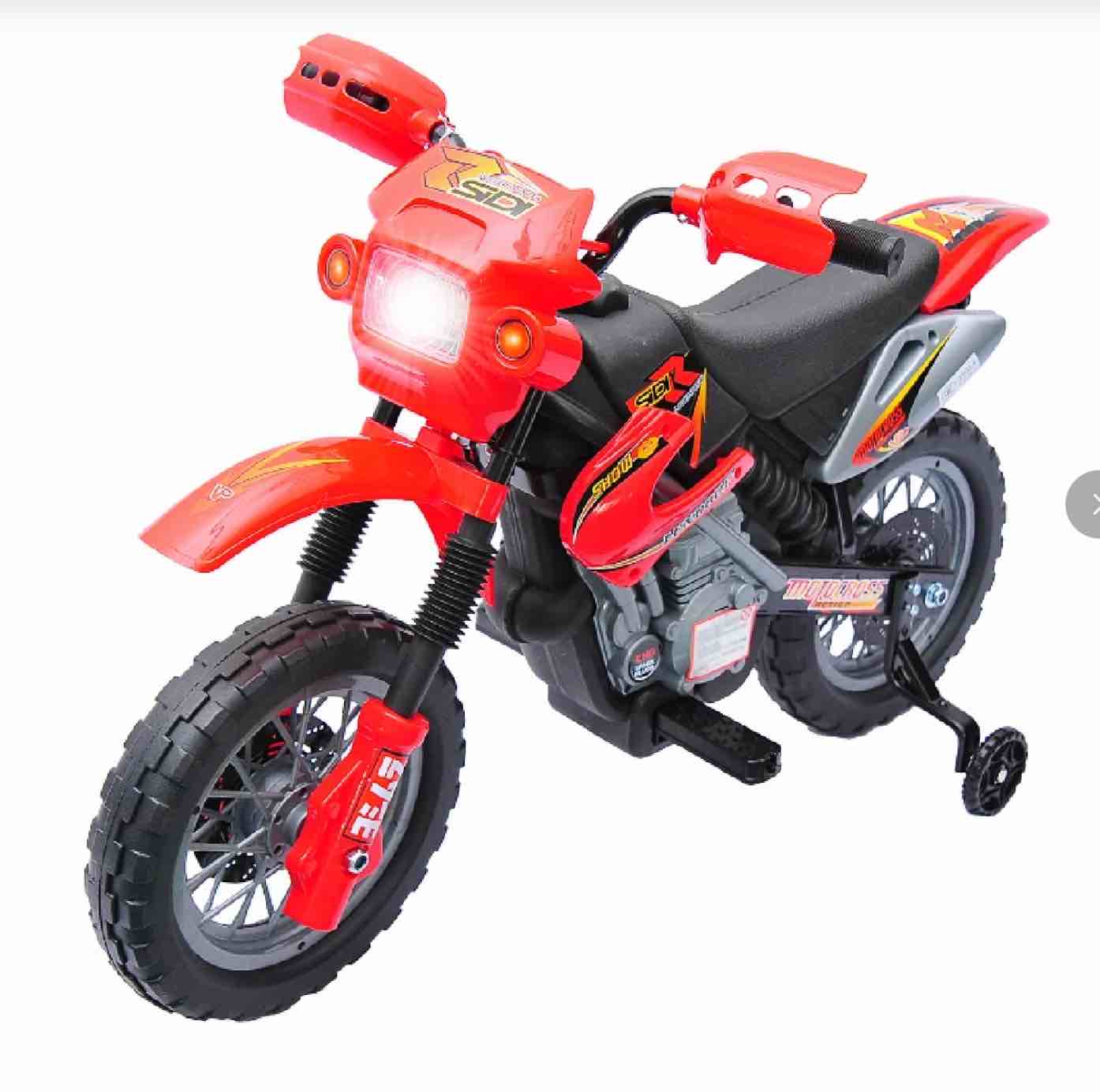 Qaba 6V Kids Motorcycle Dirt Bike Electric Battery-Powered Ride-On Toy Off-road Street Bike with Training Wheels Red