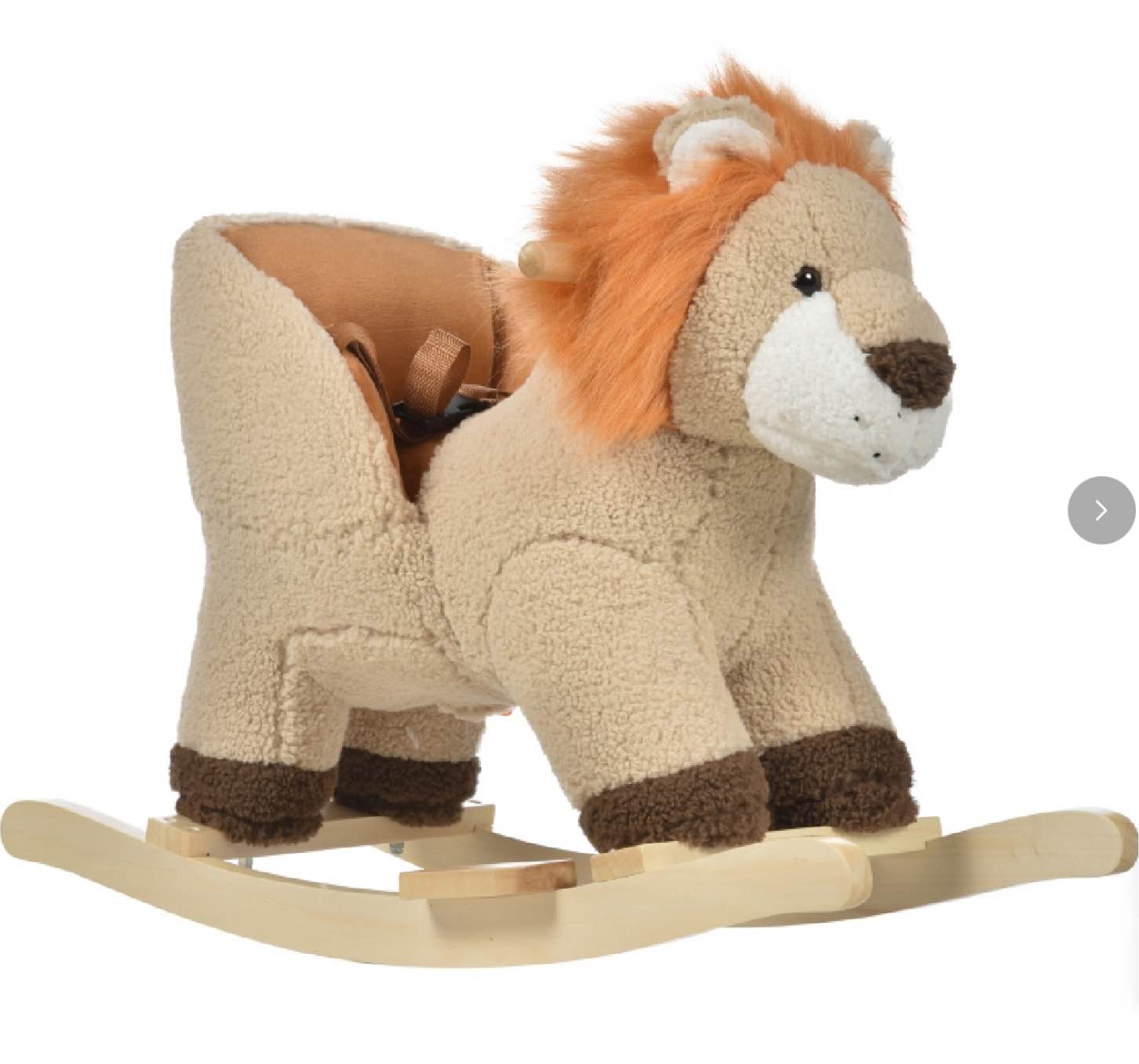 Qaba Baby Rocking Horse Lion with Sound, Plush Stuffed Rocking Animals, Wooden Rocking Horse with Seat Belt for 18-36 Months Boys and Girls Gift, Brown