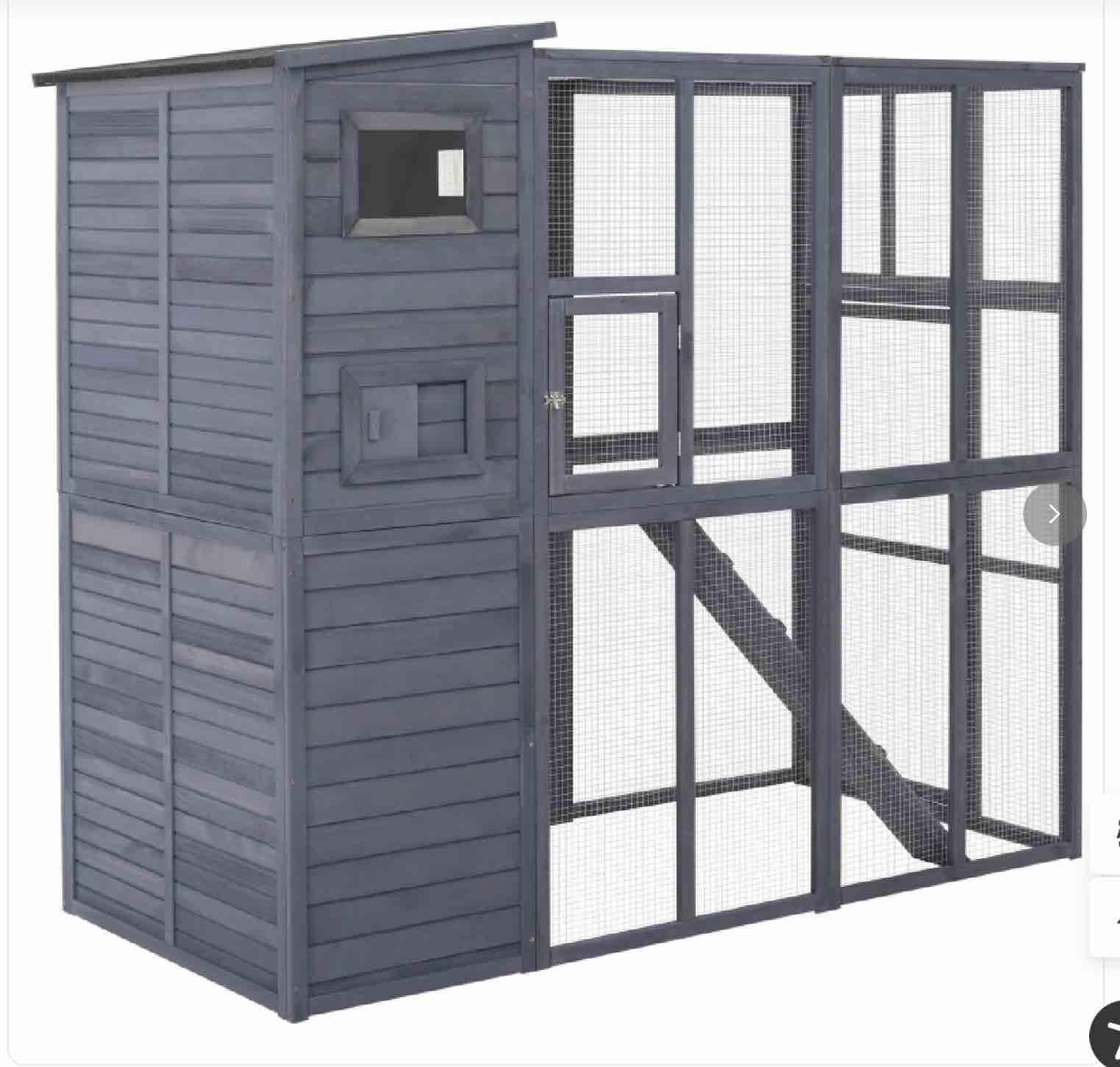 PawHut Wooden Outdoor Catio with Platforms, Asphalt Roof, Ramps, Gray(incomplete)