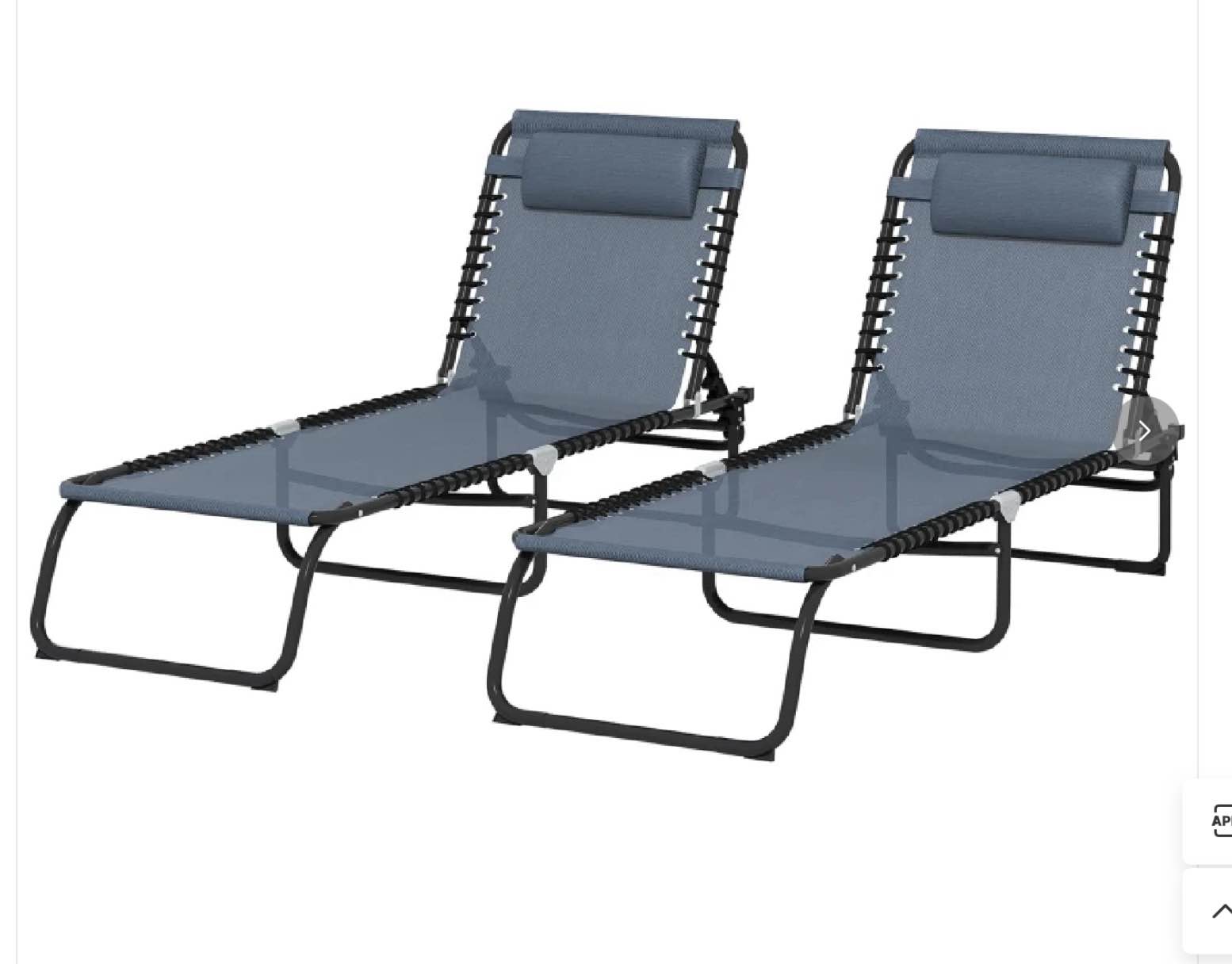 Outsunny 2 Folding Chaise Lounge Pool Chairs with 4-Position Reclining Back, Pillow, Breathable Mesh & Bungee Seat, Gra