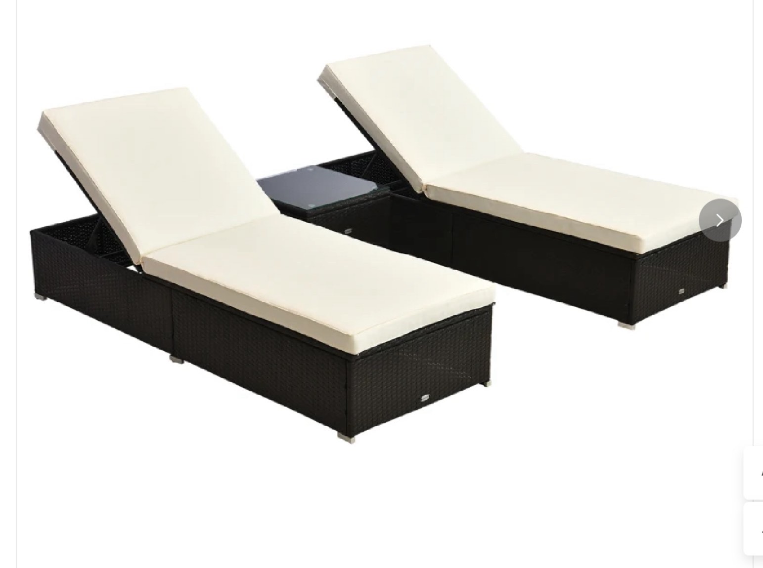 Outsunny Chaise Lounge Set of 2 with 5 Angle Backrest, Outdoor Coffee Table, Water Repellent Cushions, PE Rattan Wicker Poolside Chairs, 3-Piece Pool Furniture Set, Cream White