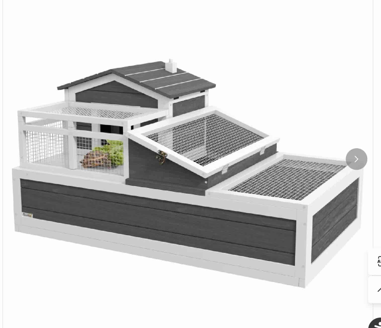 PawHut 3-Room Tortoise House Habitat with Balcony & 2 Stories, Indoor/Outdoor Wooden Tortoise Enclosure with Ladder, Tray, Openable Roof, Large Reptile Cage, 44" x 25.5" x 23", Gray