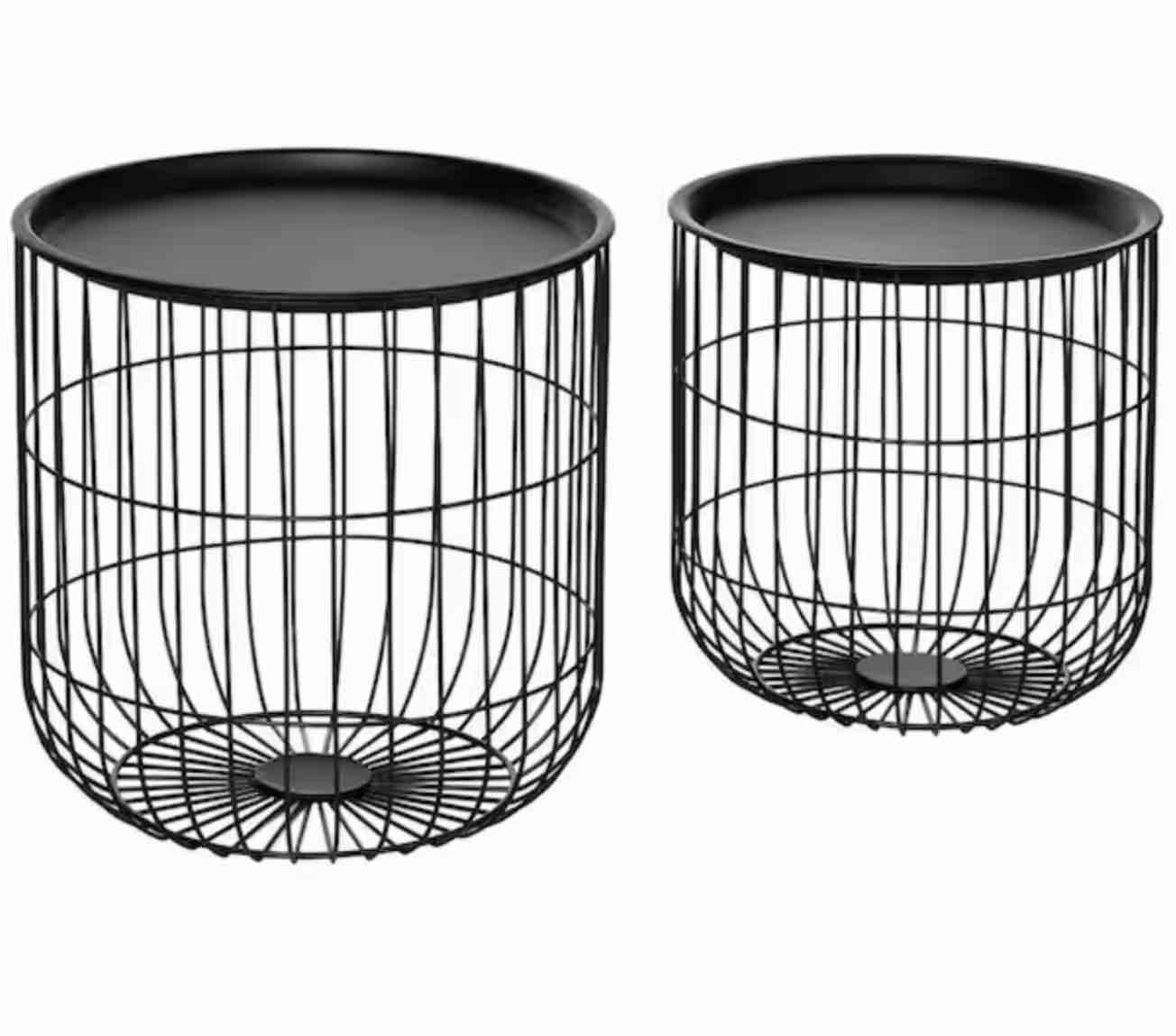 Black 15.75 in. L x 15.75 in. W x 15.75 in. H, Steel Coffee Table Set, Storage Basket