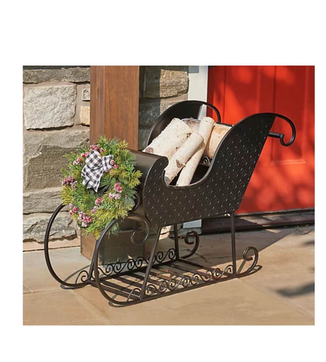 Oversized Metal Sleigh with Wreath by Valerie