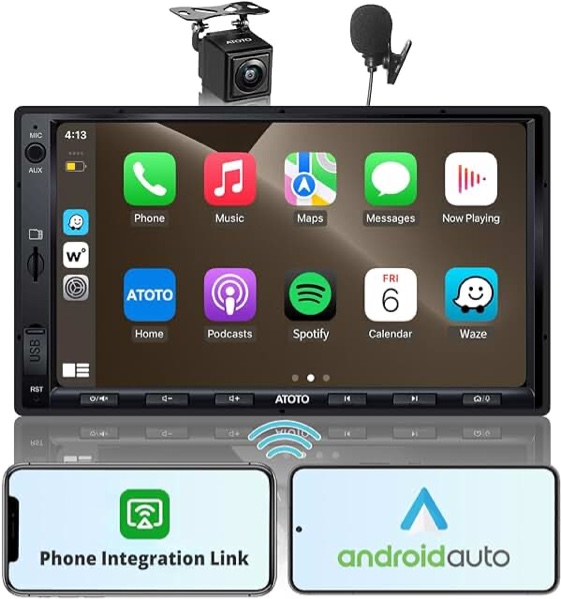 [Upgrade] ATOTO Double Din Car Stereo with Wireless CarPlay,Wireless Android Auto,7in IPS Touchscreen,Bluetooth,Phone Mirroring,HD LRV Camera,USB Video & Audio,F7G2A7WE-S01