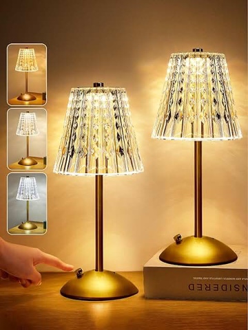 One Fire Table Lamps, Dimmable Crystal Table Lamp, 3 Colors LED Rose Lamp Diamond Crystal Lamp, Rechargeable Touch Lamp Small Lamp, Bedside Lamp Nightstand Lamp for Bedroom Living Room Dinner Bar