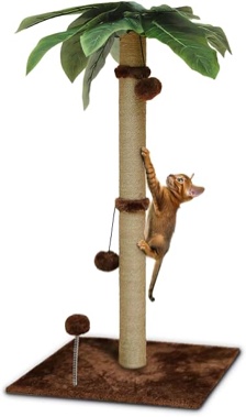 FourFurPets 22in Cat Tree Tower Condo, Cat Scratch Posts for Indoor Cats, Big Plate, Three 23.6in Full Sisal Scratching Posts, Rustic Brown