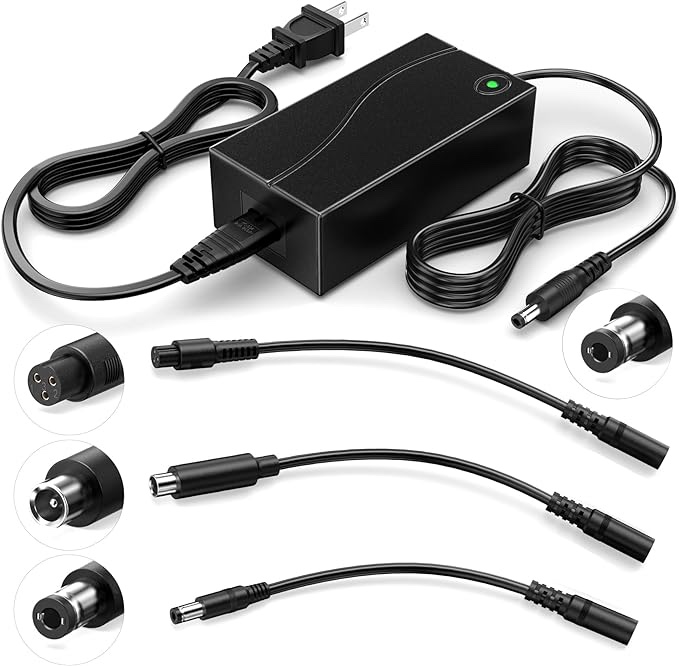 Bluetiango UL Listed 42V 2A Replacement Charger Power Supply Adapter for 36V Electric Scooter Ebike Lithium Battery, with DC, 3 Prong, RCA 4 Plugs for Gotrax Swagtron Brid Segway Ninebot Xiaomi