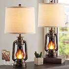Farmhouse Rustic Table Lamps for Bedroom Set of 2, Vintage Lantern Lamp with Dual USB Charging Ports,25" Retro Antique Bedside Nightstand Desk Lamp for Living Room End Table Entryway, 4 Bulb Included