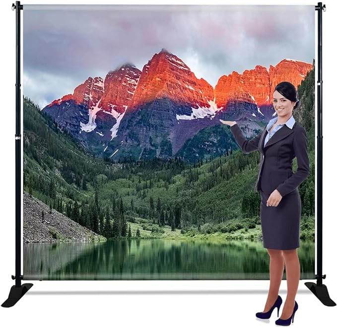 Banner Stand Backdrop - Banner Holder with Adjustable Poster Stand & Retractable Height Up to 5x7 - 8x10 ft Adjustable Telescopic Display Stand for Trade Show, Photo Booth, Wall Exhibitor Background