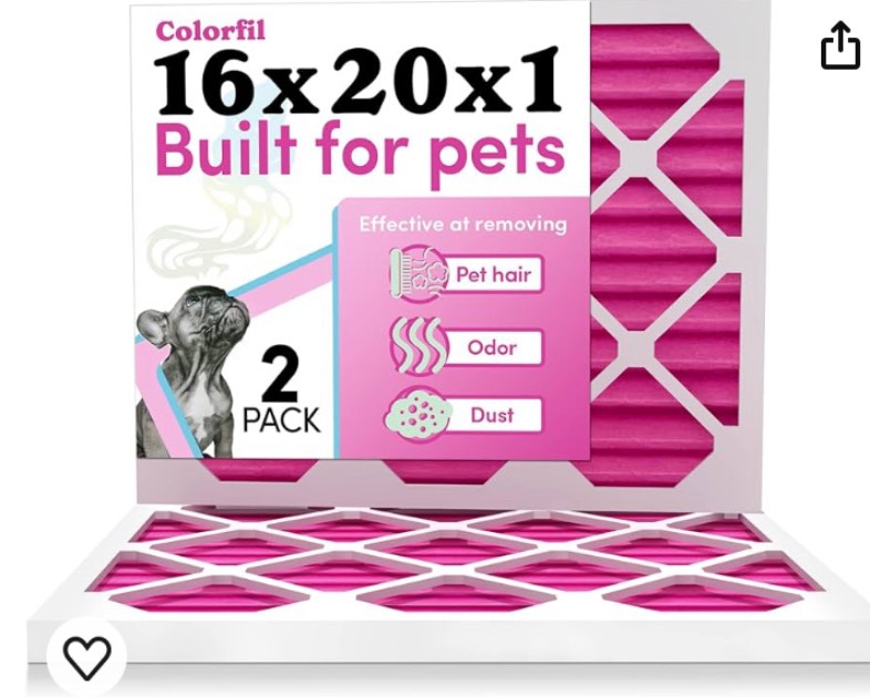 16x20x1 Color Changing Air Filter by Colorfil Designed for Cat and Dog Odor | MERV 8 Air Conditioner HVAC Filter for Pet Hair | 16x20, 2 pack 2-Pack 16X20X1