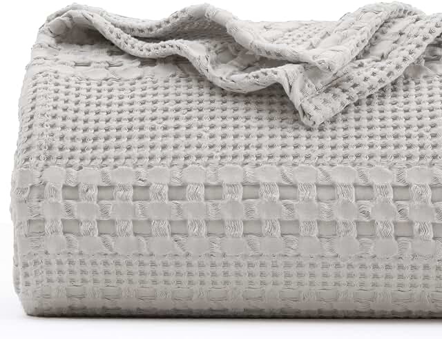PHF 100% Cotton Waffle Weave Blanket Twin Size - Washed Soft Lightweight Blanket for All Season - Breathable and Skin-Friendly Blanket for Couch Bed Sofa 66"x90" - Light Grey