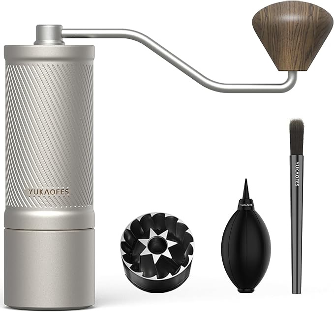 Manual Coffee Grinder-U Pro S Capacity 40g 7-Axis Stainless Steel Burr YUKAOFES Perfect for Pour Over coffee Maker Digital adjustable Hand coffee grinder for home Travel Camping.(StarligSilver?