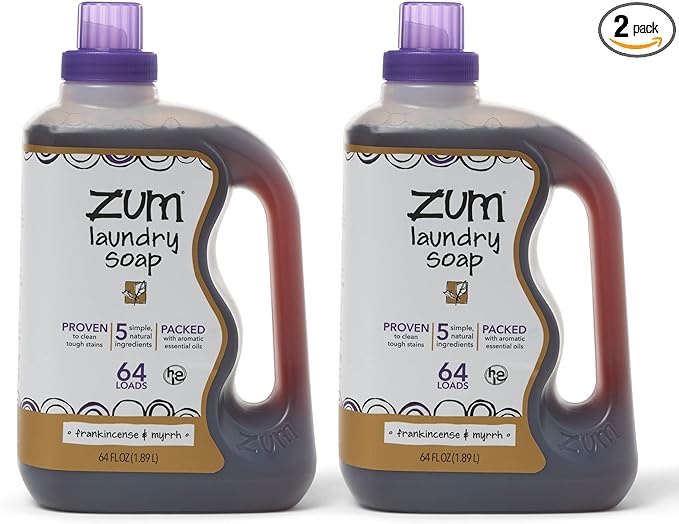 Indigo Wild Zum Clean Laundry Soap - Plant-Based Liquid Laundry Soap - Contains Baking Soda, Essential Oils & Saponified Coconut Oil - Frankincense & Myrrh Scent - 64 fl oz (2 Pack)