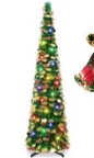 5Ft Pencil Christmas Tree with Lights, Pop Up Christmas Tree, Green Tinsel Tree with Bell Sequins, Artificial Skinny Collapsible Xmas Slim Tree for Holiday Winter Home, Office, Apartment Decor Indoor