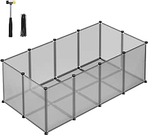SONGMICS Pet Playpen with Floor, Small Animal Pen, Pet Fence Indoor, DIY Plastic Enclosure for Hamsters, Hedgehogs, 49.2 x 24.8 x 16.5 Inches, Gray ULPC001G01