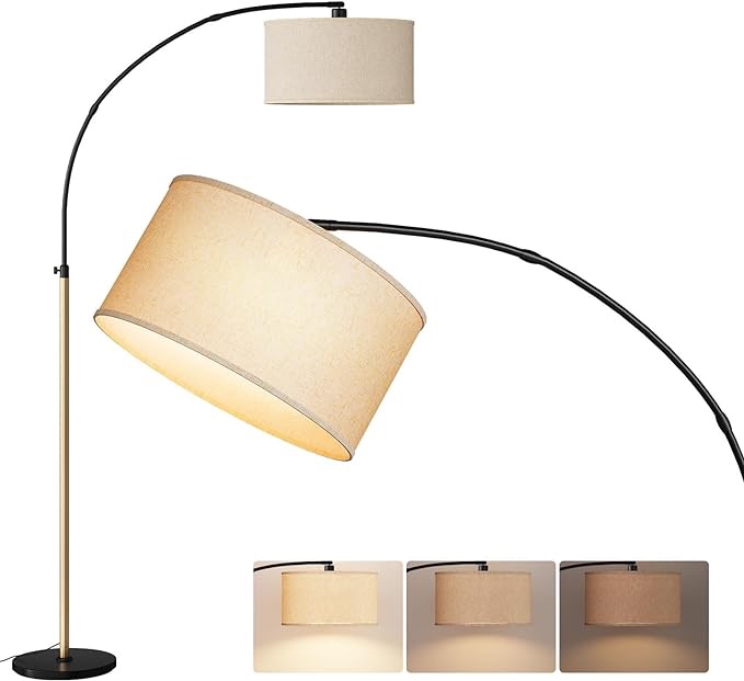 addlon Arc Floor lamp with dimmable LED Bulb, Floor Lamps for Living Room with Larger lampshade, Stepless Brightness Mid Century Standing lamp for Bedroom, Modern lamp for Office - Black