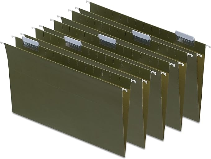 Staples 490853 Recycled Hanging File Folders 5 Tab Legal Size Standard Green 50/BX