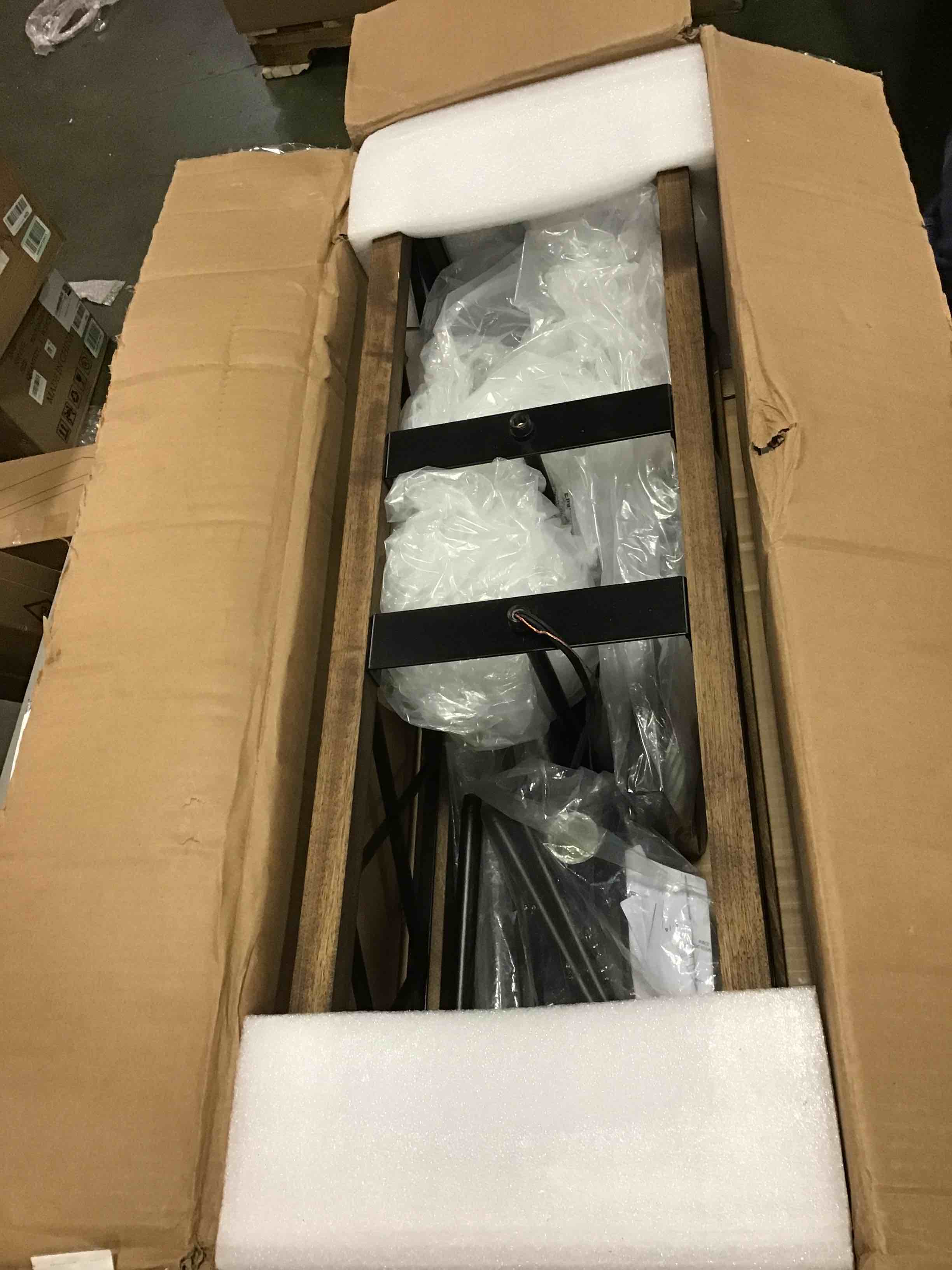 Farmhouse Chandelier for Dining Room, 5-Light Rectangular Chandelier, Wood Kitchen Island Lighting, 31.5'' L