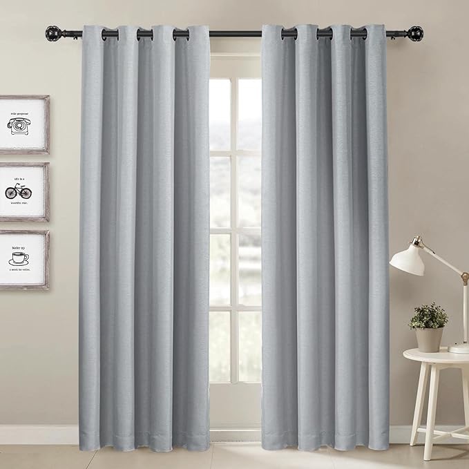 KAMANINA 1 Inch Bay Window Curtain Rods, Telescoping Curtain Rods for Bay Windows 36 to 72 Inch(Center Rod), Black drapery Rods 20 to 36 Inch(Side Rods), Netted Texture Ends 36-72"(3 sided) Black