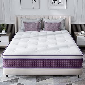 REGOSS 12 Inch Innerspring Hybrid Mattress, Motion Isolation Individually Wrapped Pocket Coils Mattress, King Size Mattress in a Box, Foam and Spring Mattress for Pressure Relief, Purple