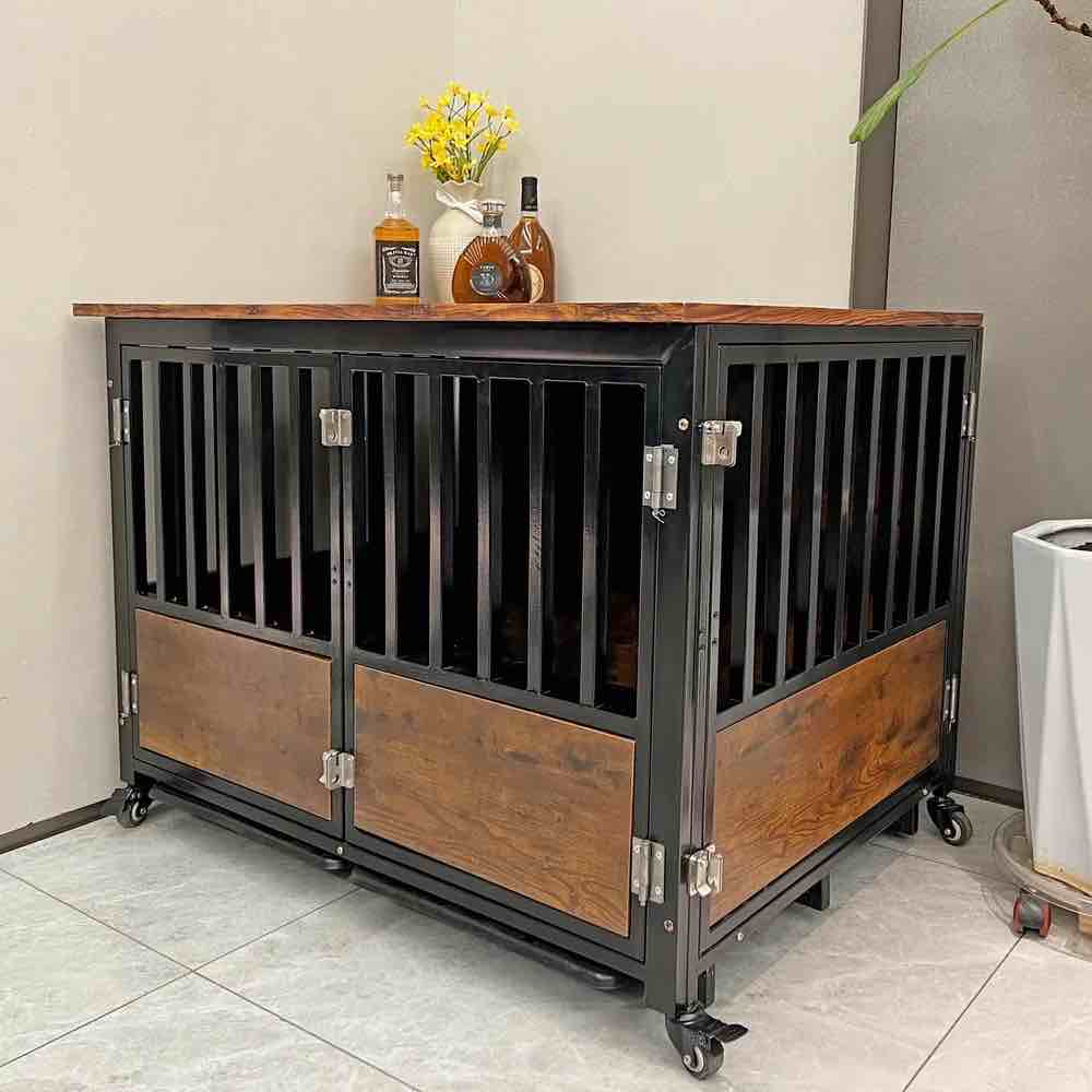 Furniture Style Dog Crate with Door Lock and Double Doors Indoor Use