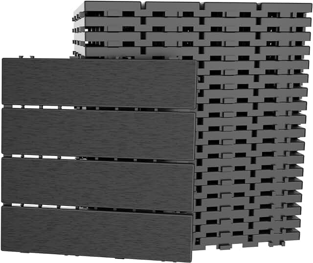 Frepers Interlocking Patio Deck Tiles, Waterproof and Non-Slip, Easy to Clean and Maintain. Ideal Use for Garden/Walkway/Balcony/Yard/Porch Decor, Home Décor, Plastic Material.(Dark Gray 60pcs)
