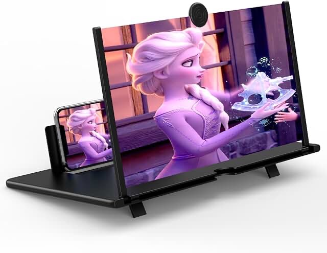 Phone Screen Magnifier with Lens Cloth - Premium Screen Magnifier for Cell Phone - HD Cell Phone Screen Magnifier - 3D Phone Magnifier Screen - 12 inch Phone Magnifying Screen - Useful Tech Gadget Black 12 Inch