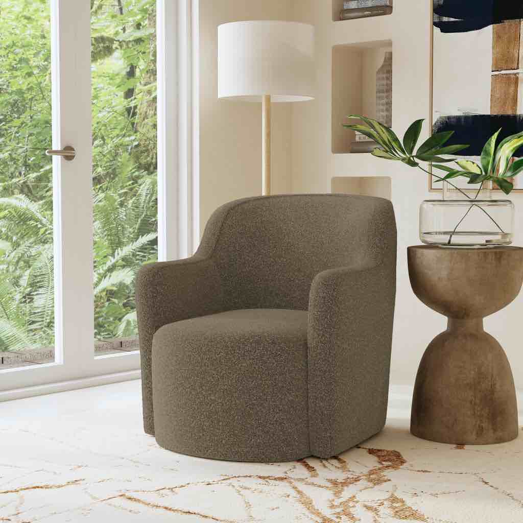 HomePop Upholstered Swivel Accent Chair-Dark Brown Boucle