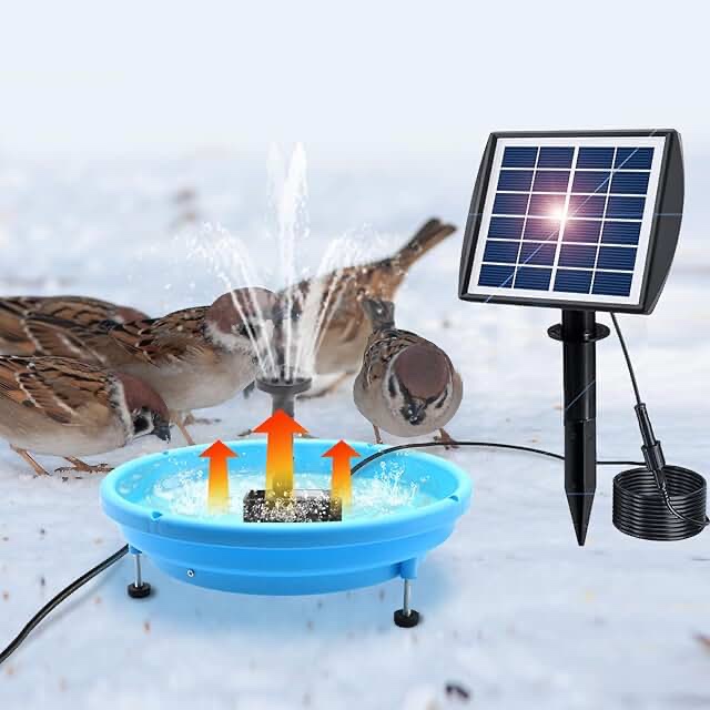 WISMOIER Heated Bird Bath with Solar Fountain Thermostatically Controlled -80W Bird Bath Deicer for Winter Garden with 5.9Ft Electric Cord Heated Bird Waterer Birdbath Heater for All Seasons